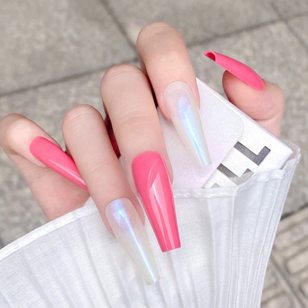 New 24 piece long Coffin Press On Nails with Kit to adhere